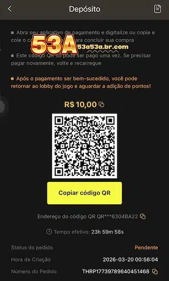 O sistema enviará um código QR para pagamento via PIX.